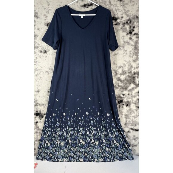 Pure J Jill‎ Dress Womens Size PL Blue Maxi Front Pockets Cotton Modal - Picture 1 of 10